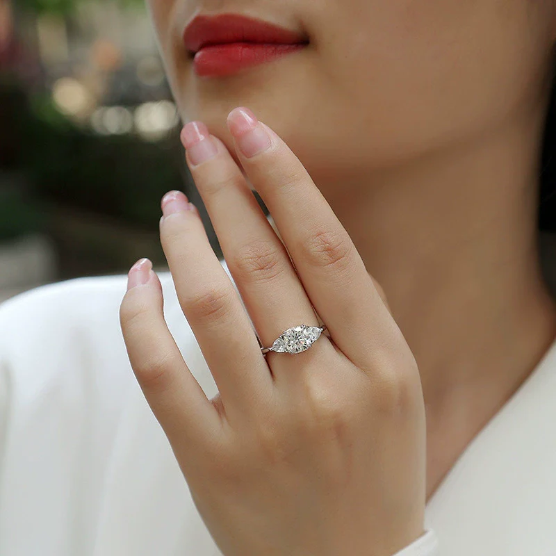 Wholesale S925 Silver Guardian Ring Set With Diamonds Geometric Style Moissanite For Women