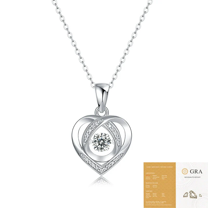 Wholesale S925 Silver Heart Shape Moissanite Pendant Necklace With Ball Chain And Electroplating - Image 4