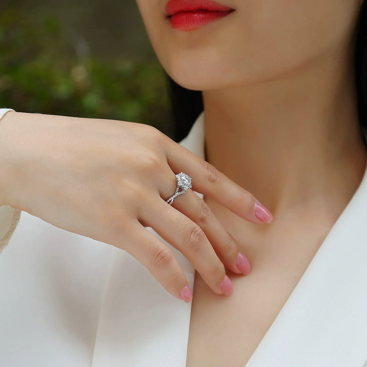 Wholesale S925 Silver Moissanite Geometric Ring Set With Diamonds For Women - Image 2