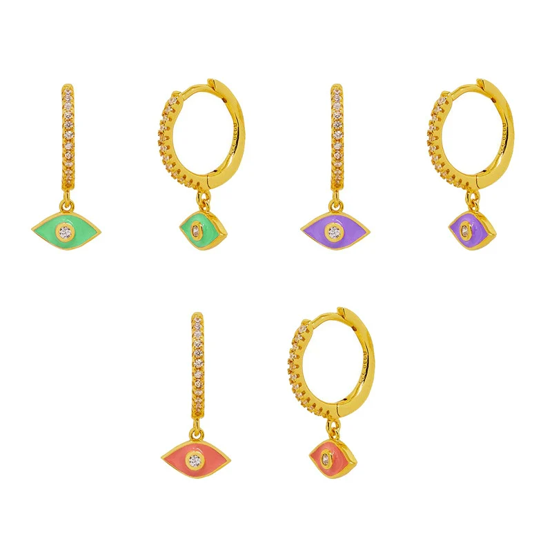 Wholesale S925 Silver Needle Devil's Eye Earrings Geometric Style Electroplated
