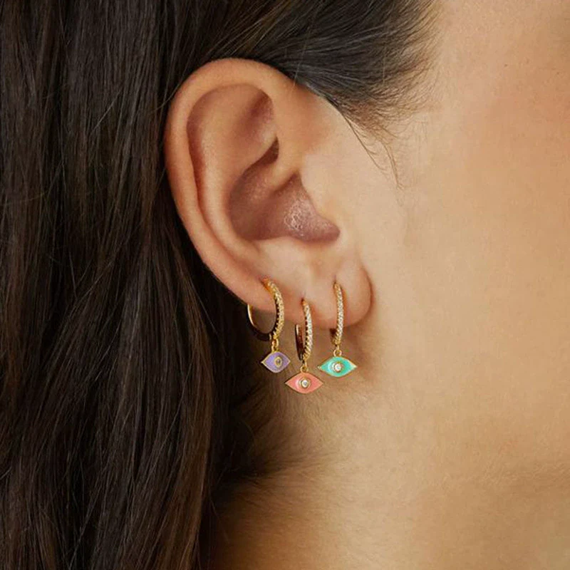 Wholesale S925 Silver Needle Devil's Eye Earrings Geometric Style Electroplated - Image 2