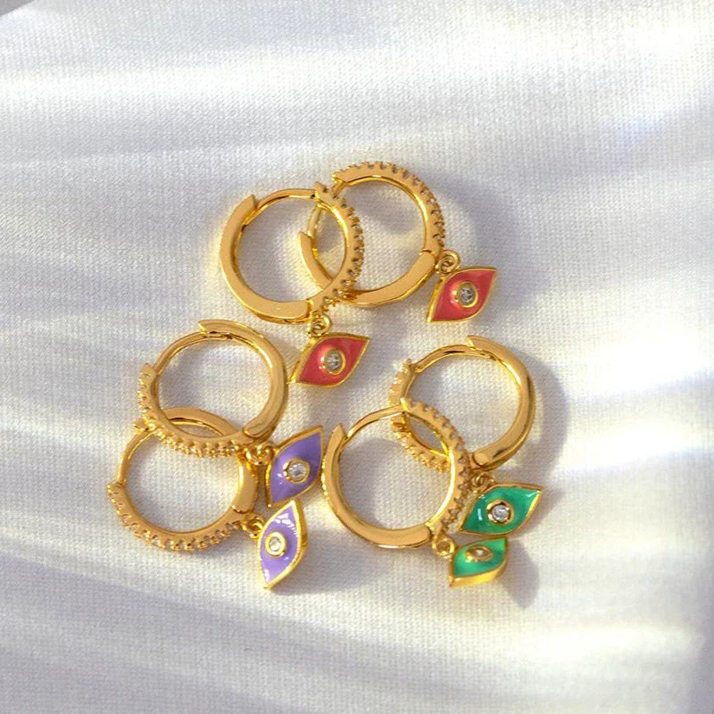 Wholesale S925 Silver Needle Devil's Eye Earrings Geometric Style Electroplated - Image 3