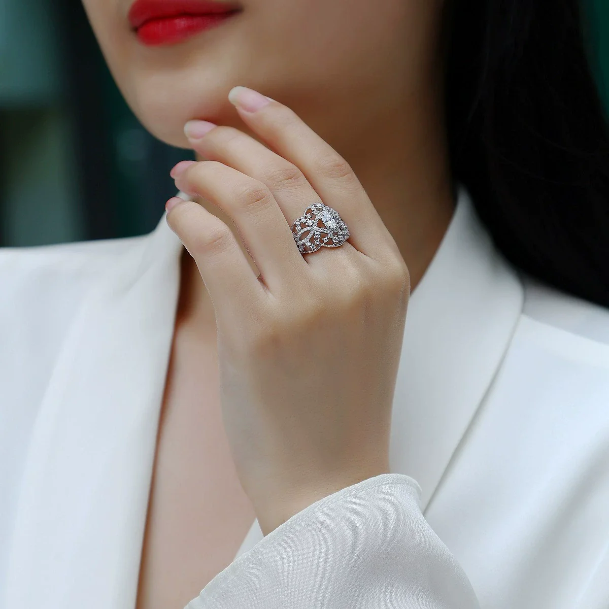Wholesale S925 Silver Ring Set With Diamonds Geometric Style For Women - Image 2