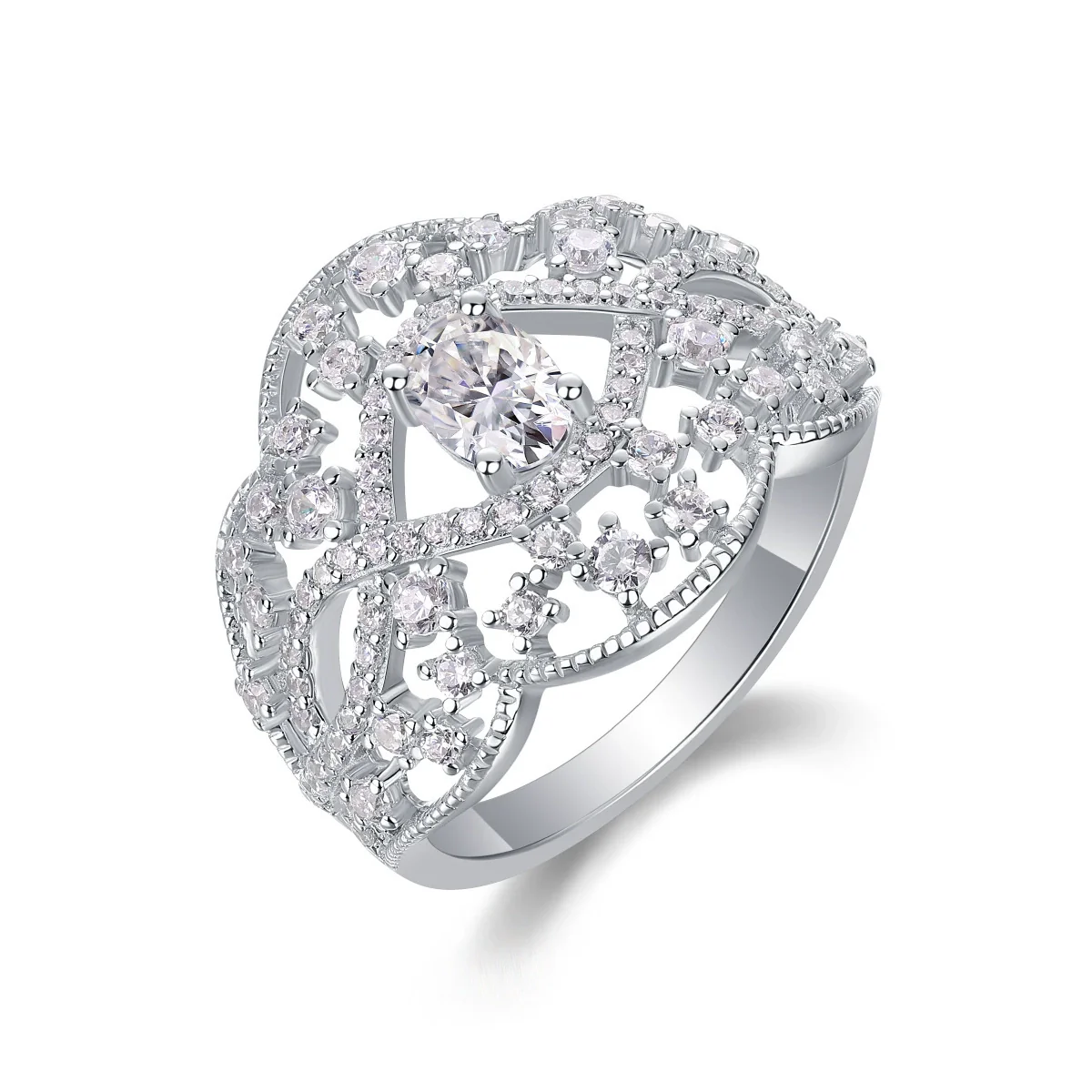 Wholesale S925 Silver Ring Set With Diamonds Geometric Style For Women - Image 4