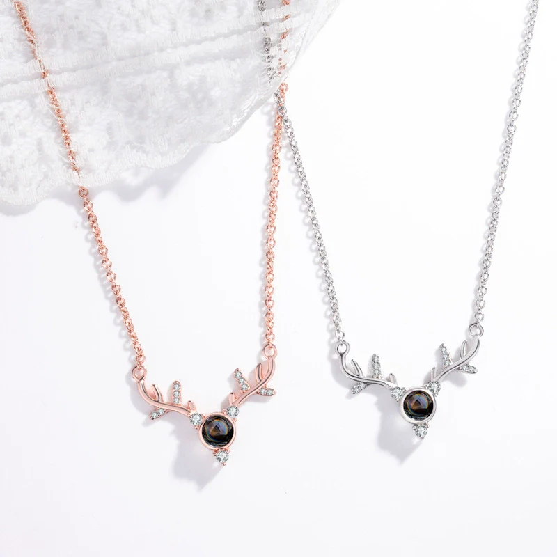 Wholesale S925 Sterling Silver Animals Zodiac Deer Pendant Clavicle Necklace With Cross Chain And Electroplating Treatment For Female