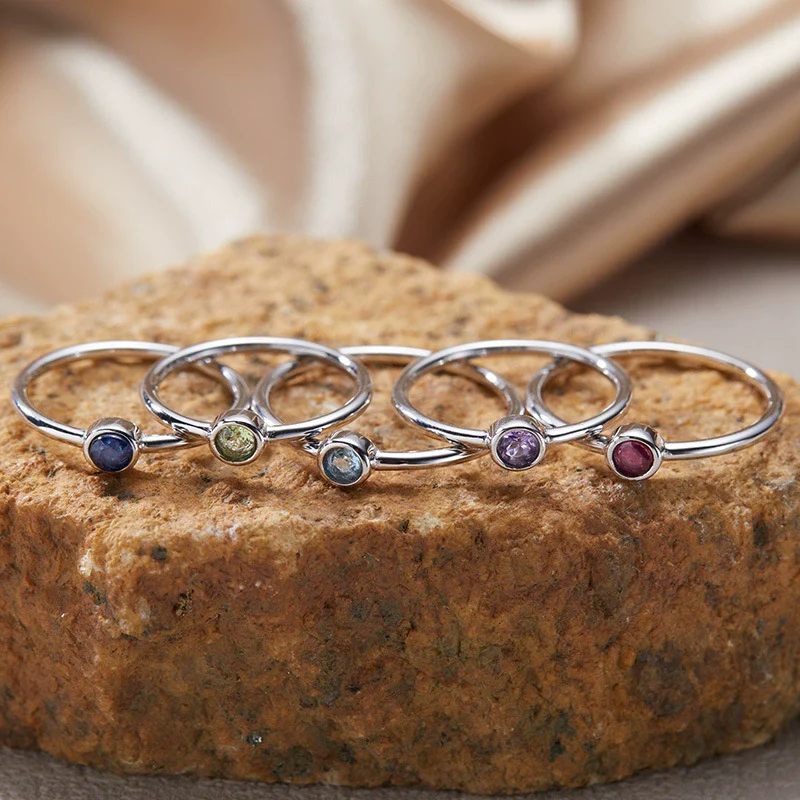 Wholesale S925 Sterling Silver Crystal Geometric December Birthday Stone Ring Set With Gems For Women