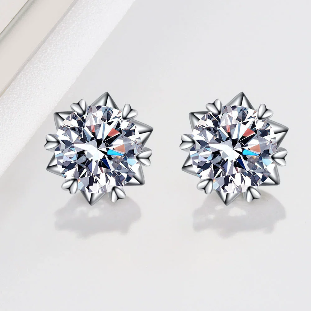Wholesale S925 Sterling Silver Earrings With Six Claw Petals Moissanite And Eight Hearts Eight Arrows Design Electroplated