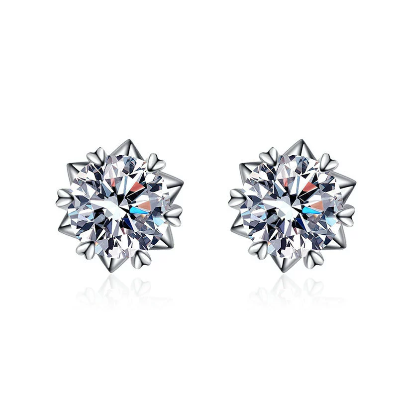 Wholesale S925 Sterling Silver Earrings With Six Claw Petals Moissanite And Eight Hearts Eight Arrows Design Electroplated - Image 5
