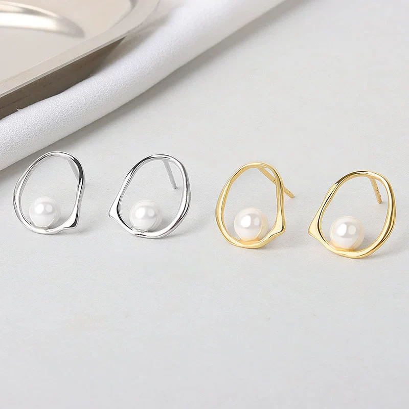 Wholesale S925 Sterling Silver Elegant Hollow Irregular Geometric Ring Bead Earrings For Women - Image 2
