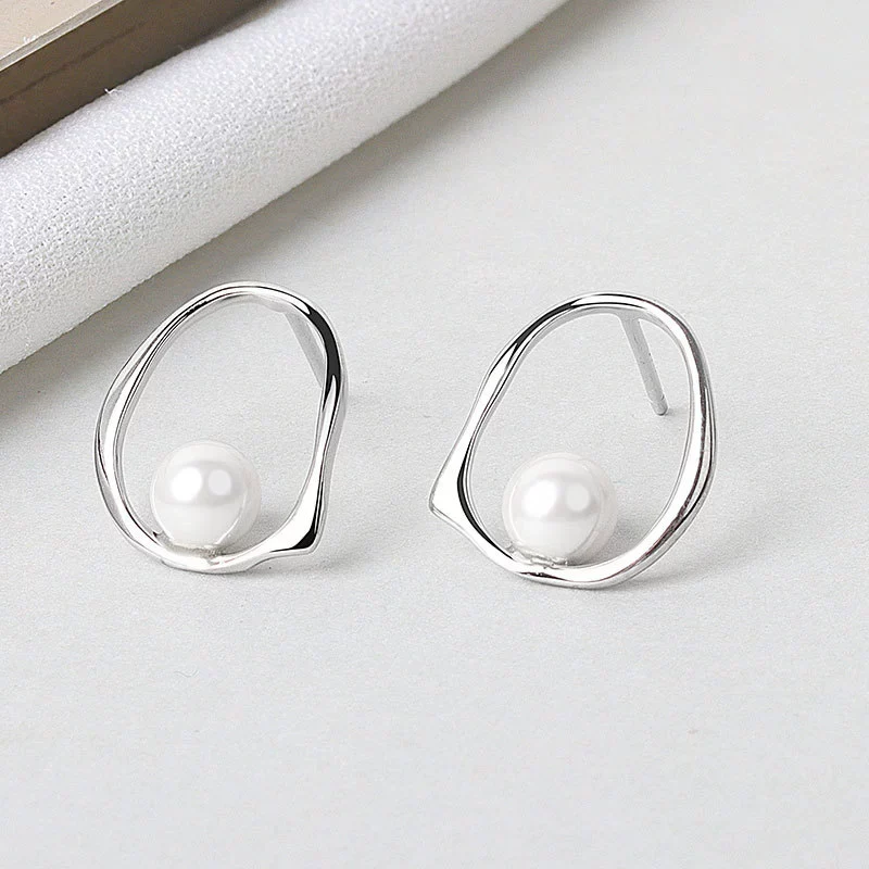 Wholesale S925 Sterling Silver Elegant Hollow Irregular Geometric Ring Bead Earrings For Women - Image 3