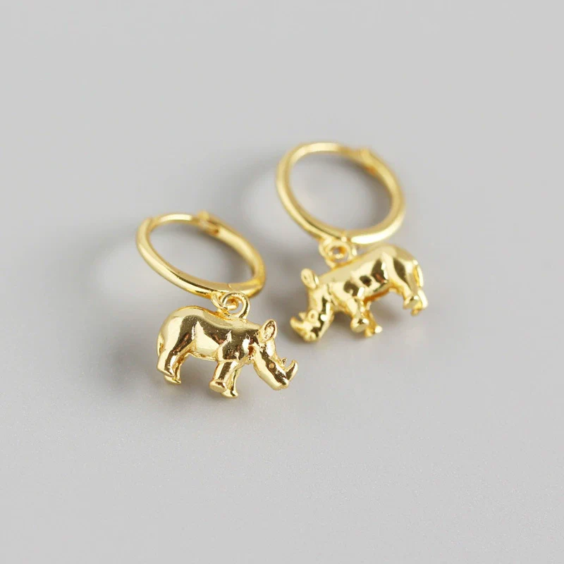 Wholesale S925 Sterling Silver Geometric Animal Rhino Earrings With Electroplating - Image 7