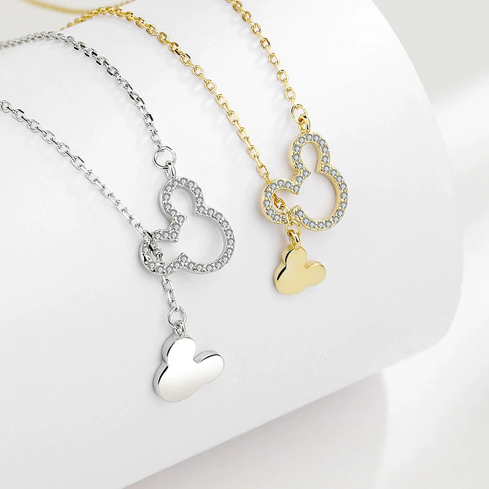 Wholesale S925 Sterling Silver Geometric Cartoon Mouse Bear Necklace - Image 3