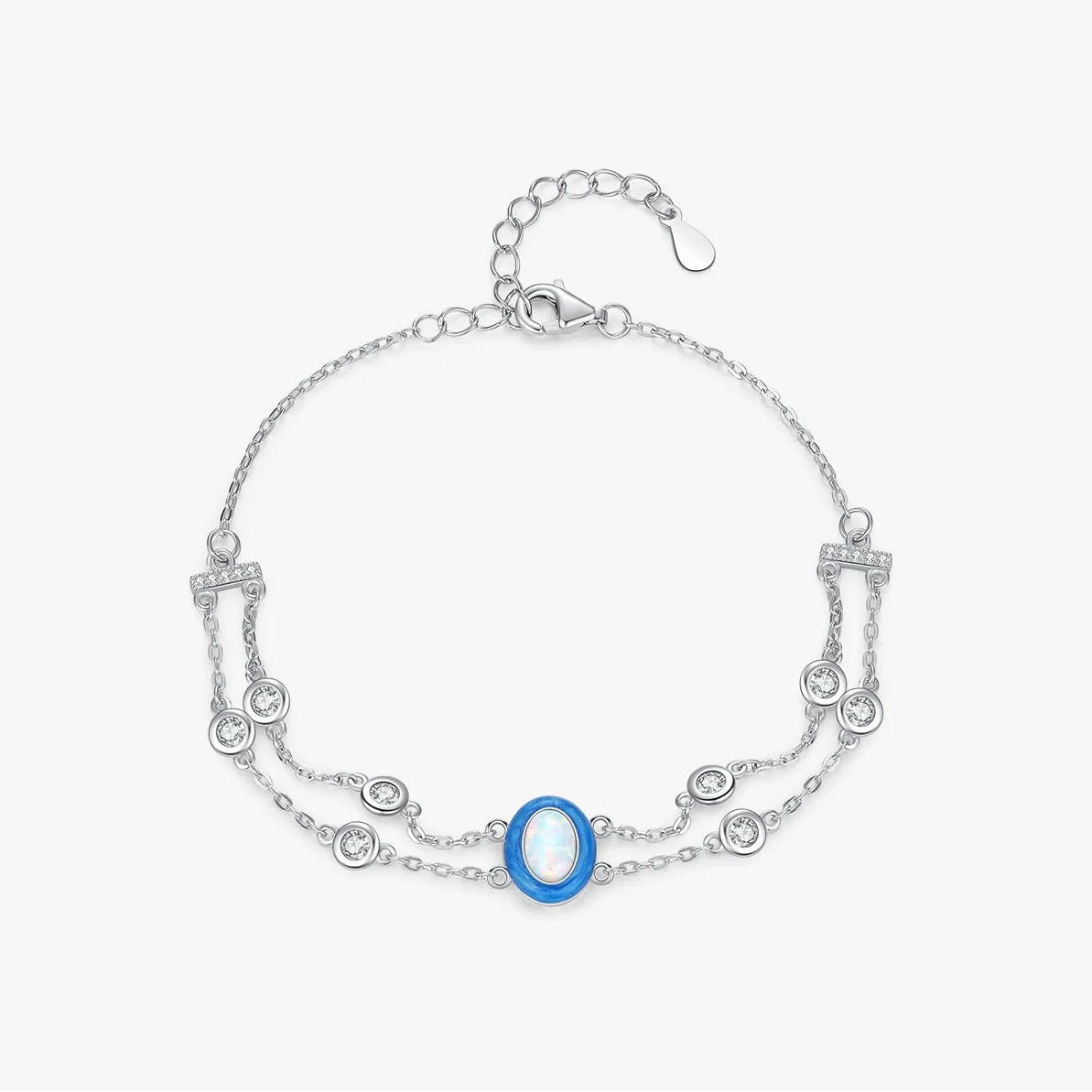 Wholesale S925 Sterling Silver Geometric Gradient Enamel Opal Multilayer Chain Diamond Bracelet For Women - Image 5