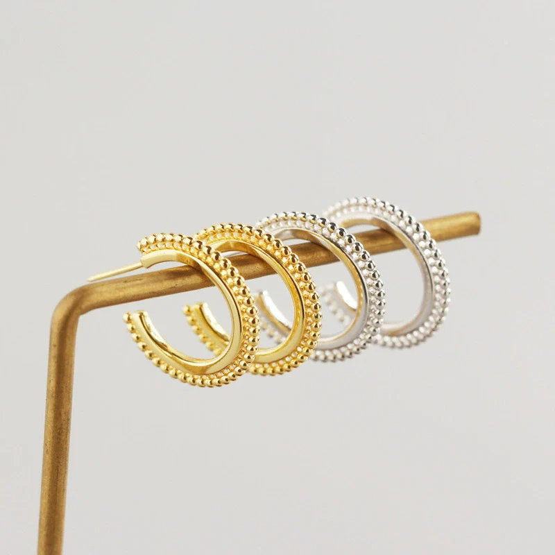 Wholesale S925 Sterling Silver Geometric Small Round Beads Electroplated Earrings - Image 2