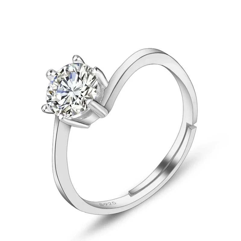 Wholesale S925 Sterling Silver Geometric Women's Ring With Electroplating And Six Claw Setting - Image 6