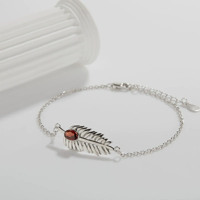Wholesale S925 Sterling Silver Inlaid Natural Diopside Garnet Color Feather And Leaves Design Women's Earrings - Image 18