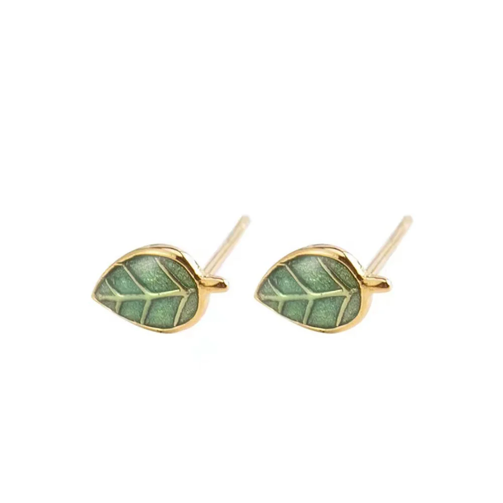 Wholesale S925 Sterling Silver Leaf Earrings With Dripping Oil Treatment Natural Style - Image 5