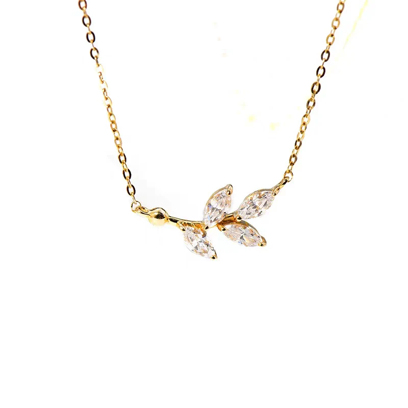 Wholesale S925 Sterling Silver Leaves Pattern Necklace Set With Diamonds For Women - Image 5