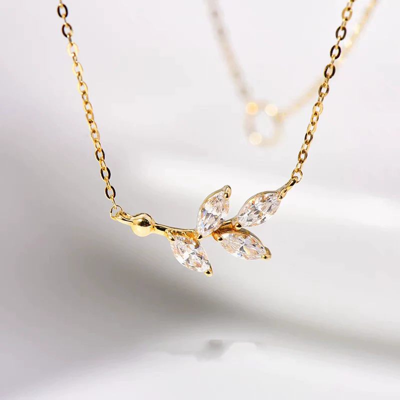 Wholesale S925 Sterling Silver Leaves Pattern Necklace Set With Diamonds For Women - Image 6