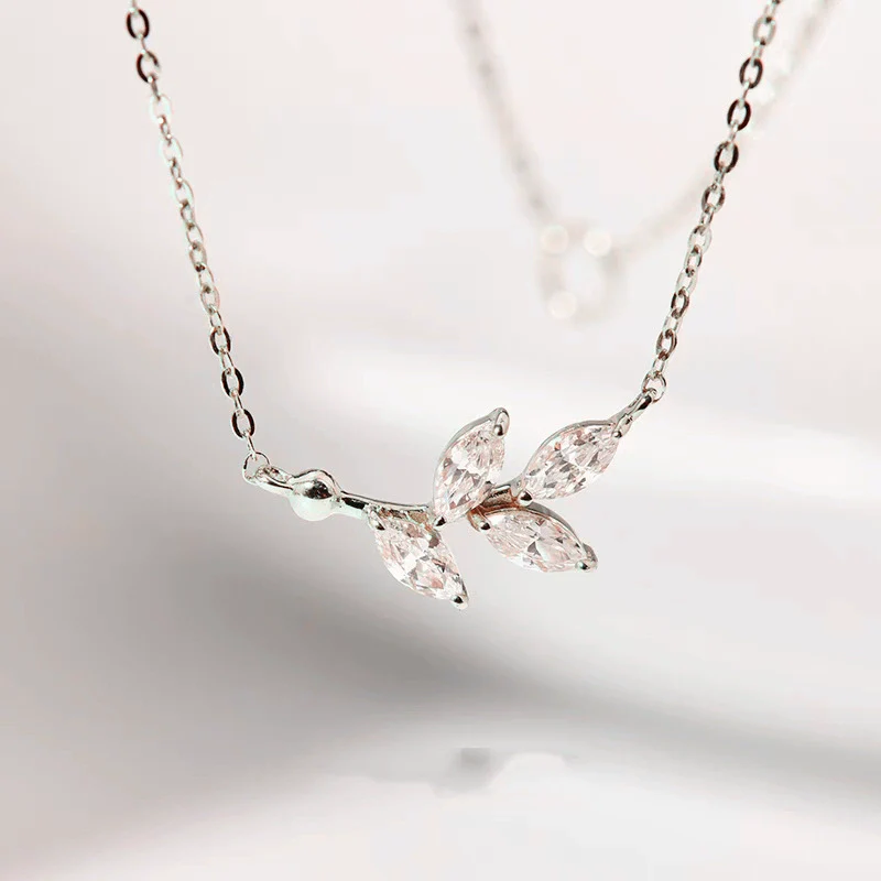 Wholesale S925 Sterling Silver Leaves Pattern Necklace Set With Diamonds For Women - Image 7