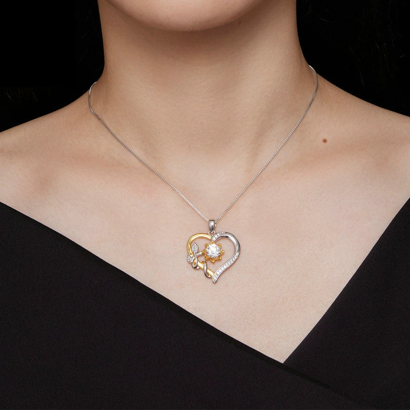 Wholesale S925 Sterling Silver Moissanite Heart Shaped Sunflower Pendant Women's Fashion Necklace - Image 2