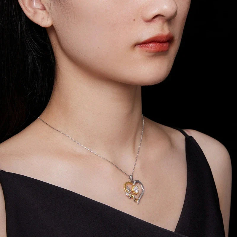 Wholesale S925 Sterling Silver Moissanite Heart Shaped Sunflower Pendant Women's Fashion Necklace - Image 3