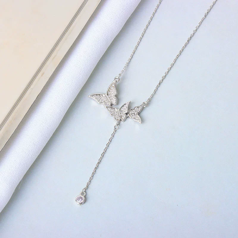 Wholesale S925 Sterling Silver Necklace With Butterfly Tassel And Cross Chain Design - Image 6