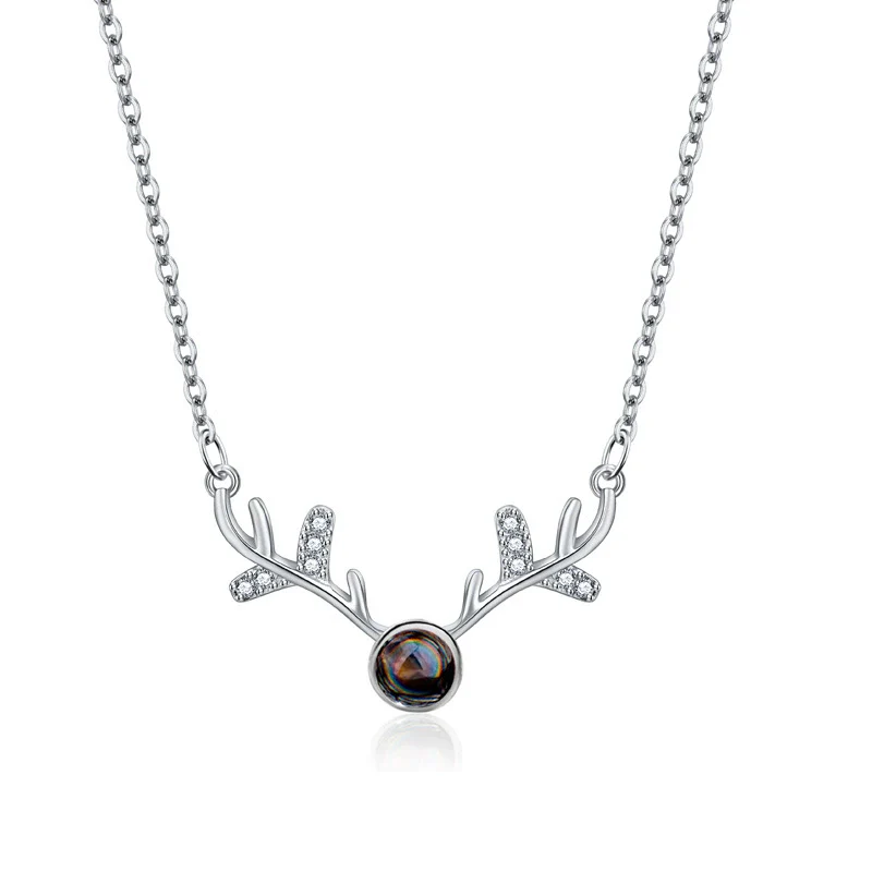 Wholesale S925 Sterling Silver Necklace With Elk Antler And Plum Blossom Pendant Geometric Style Electroplated - Image 5