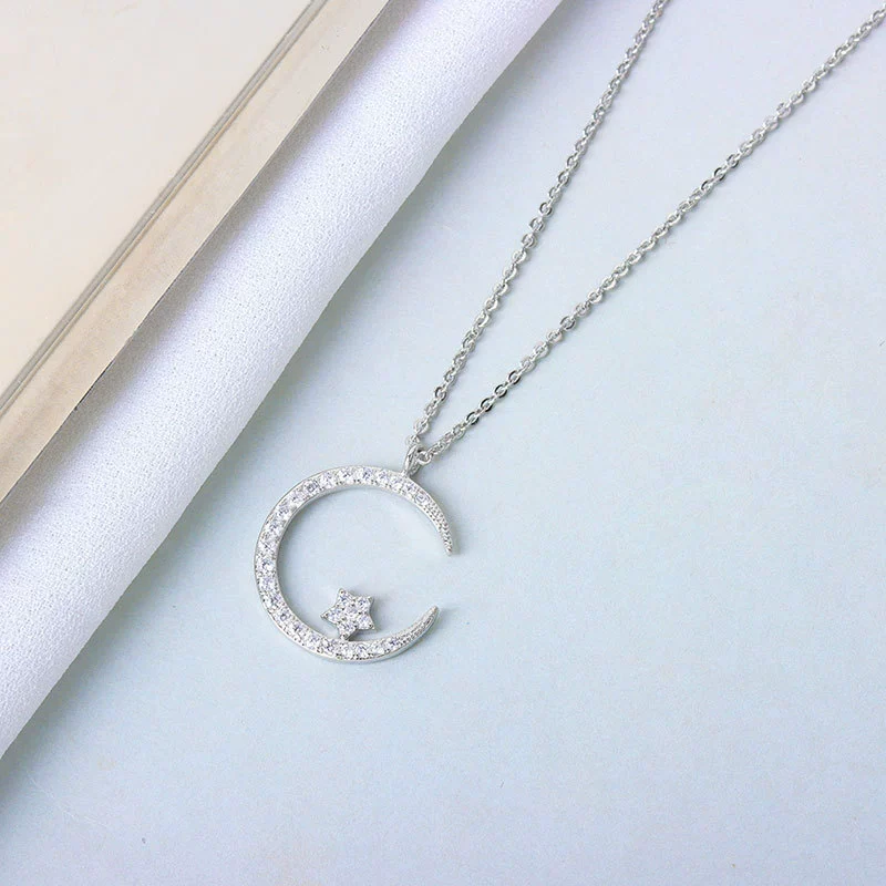 Wholesale S925 Sterling Silver Necklace With Moon Star Design And Electroplating Treatment - Image 6