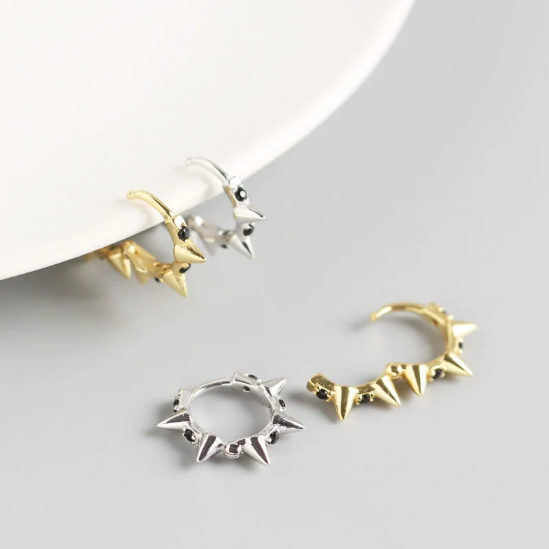 Wholesale S925 Sterling Silver Punk Style Rivet Geometric Earbuckle Earrings - Image 3