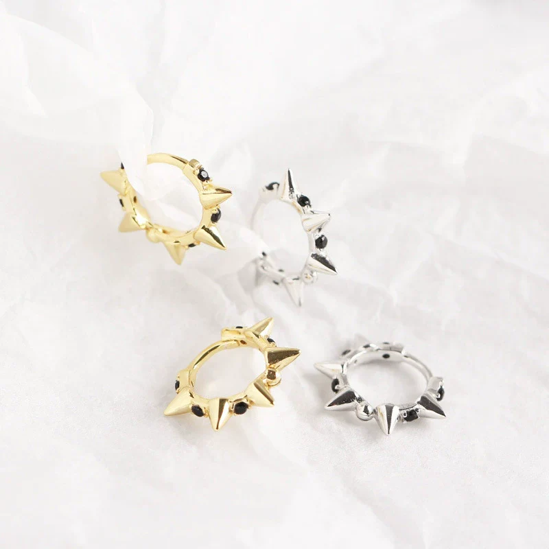 Wholesale S925 Sterling Silver Punk Style Rivet Geometric Earbuckle Earrings - Image 4