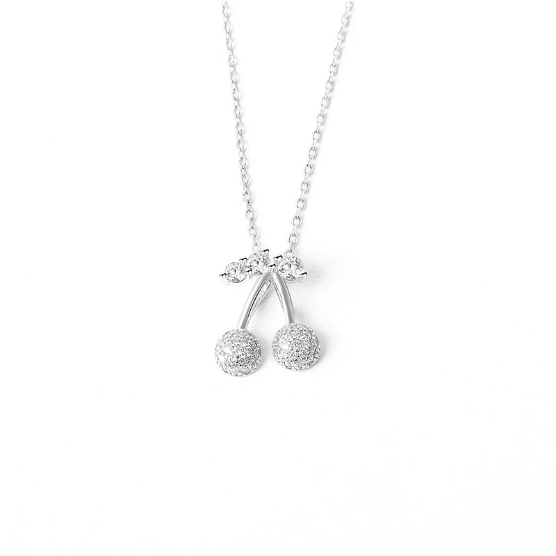 Wholesale S925 Sterling Silver Rose Gold Double Cherry Fruit Style Necklace With Diamond And Electroplated Cross Chain - Image 5