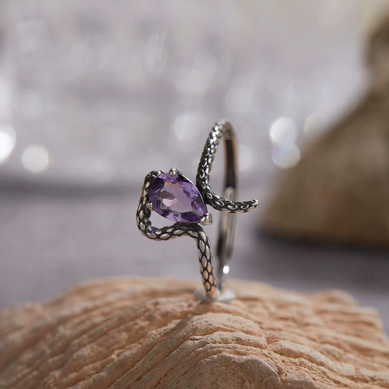 Wholesale S925 Sterling Silver Snake Crystal Ring Set With Gemstones For Men And Women Couple Ring Animal Zodiac Design - Image 8