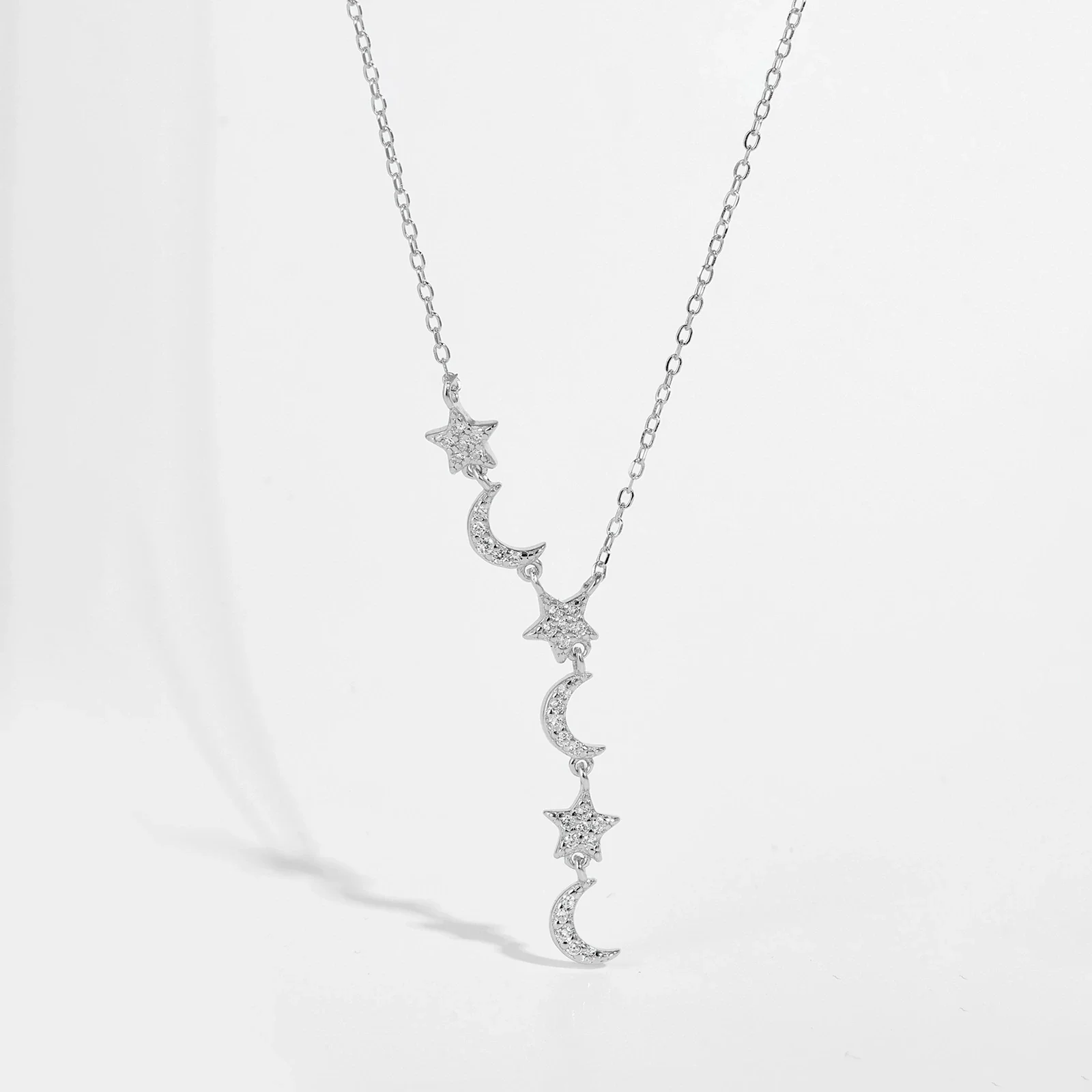 Wholesale S925 Sterling Silver Star Moon Pendant Necklace With Geometric Design And Electroplating - Image 4