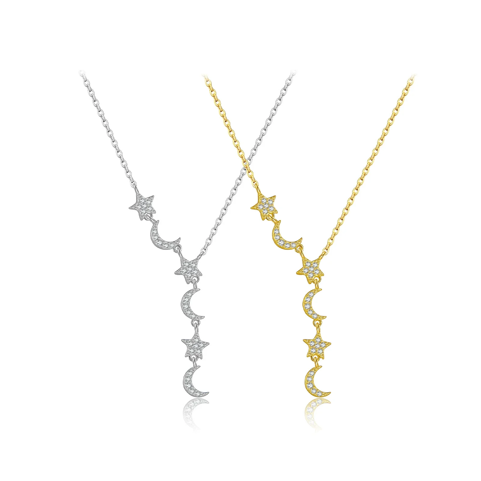 Wholesale S925 Sterling Silver Star Moon Pendant Necklace With Geometric Design And Electroplating - Image 5