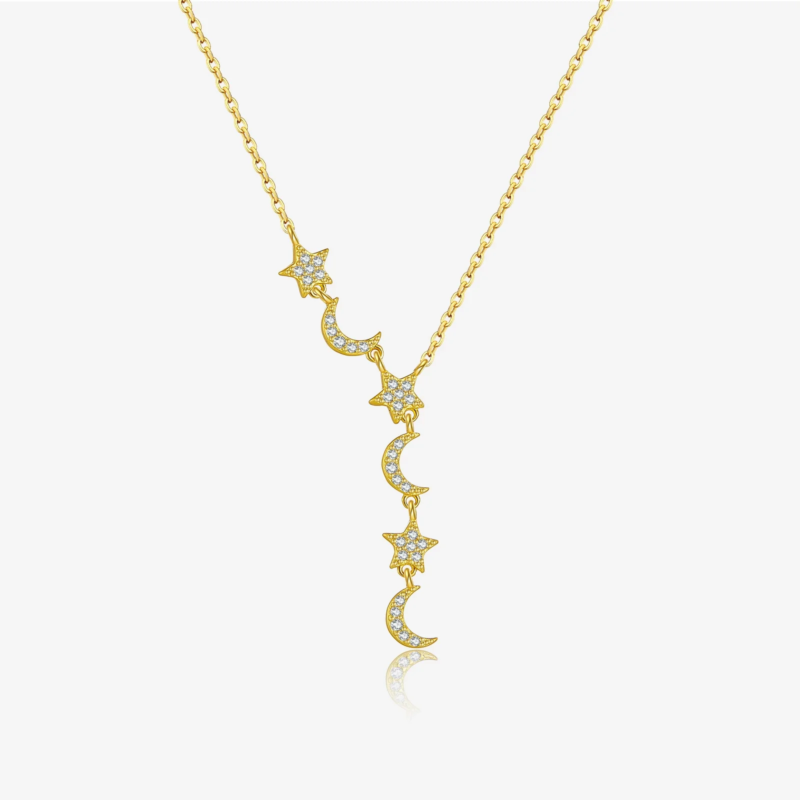 Wholesale S925 Sterling Silver Star Moon Pendant Necklace With Geometric Design And Electroplating - Image 7