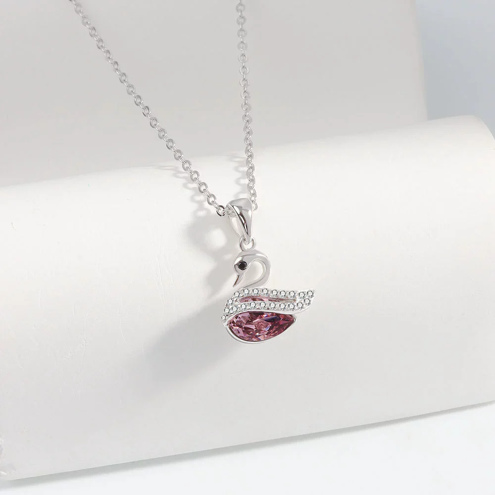 Wholesale S925 Sterling Silver Swan Pattern Austrian Crystal Necklace And Stud Earrings With Electroplating - Image 4