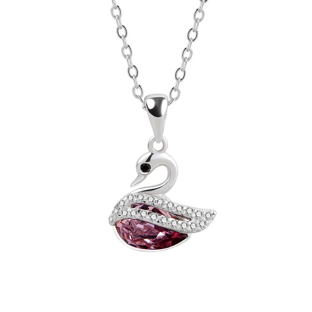 Wholesale S925 Sterling Silver Swan Pattern Austrian Crystal Necklace And Stud Earrings With Electroplating - Image 5