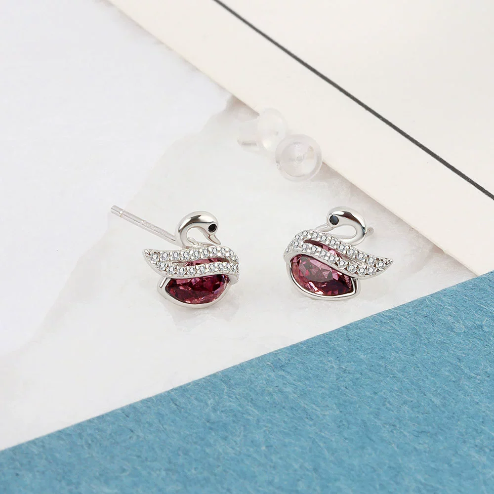 Wholesale S925 Sterling Silver Swan Pattern Austrian Crystal Necklace And Stud Earrings With Electroplating - Image 7
