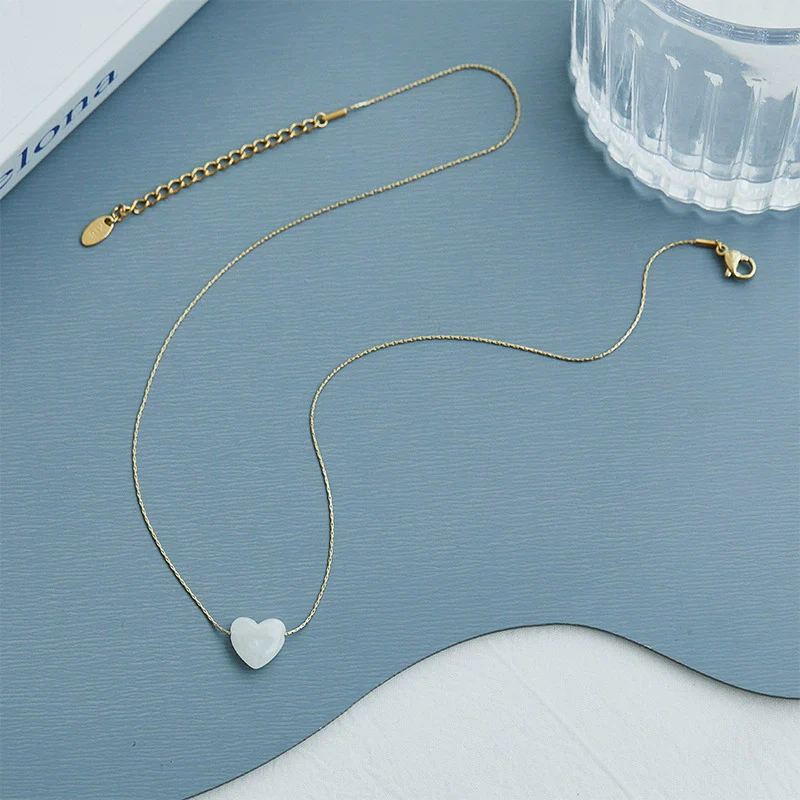 Wholesale Shell And Titanium Steel Heart And Geometric Pattern Necklace With Electroplating For Women - Image 6