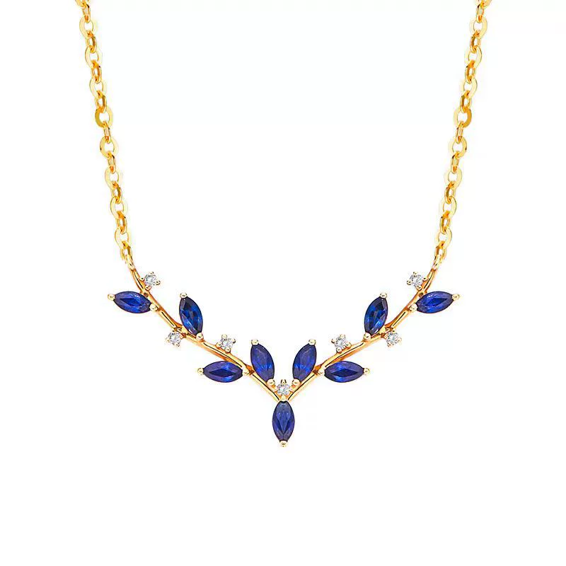 Wholesale Silver Antler Pendant Necklace For Women With 18K Gold Plating And Deep Sea Blue Zircon Animal Zodiac Pattern - Image 4