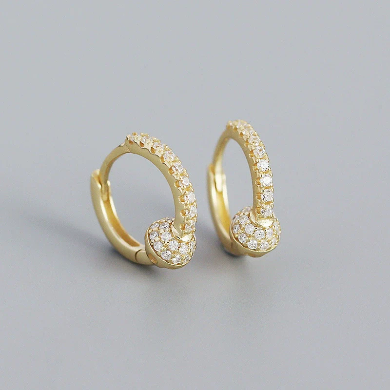 Wholesale Silver Ear Studs For Women Geometric Style S925 Silver Gold Ball Diamond Electroplated - Image 7