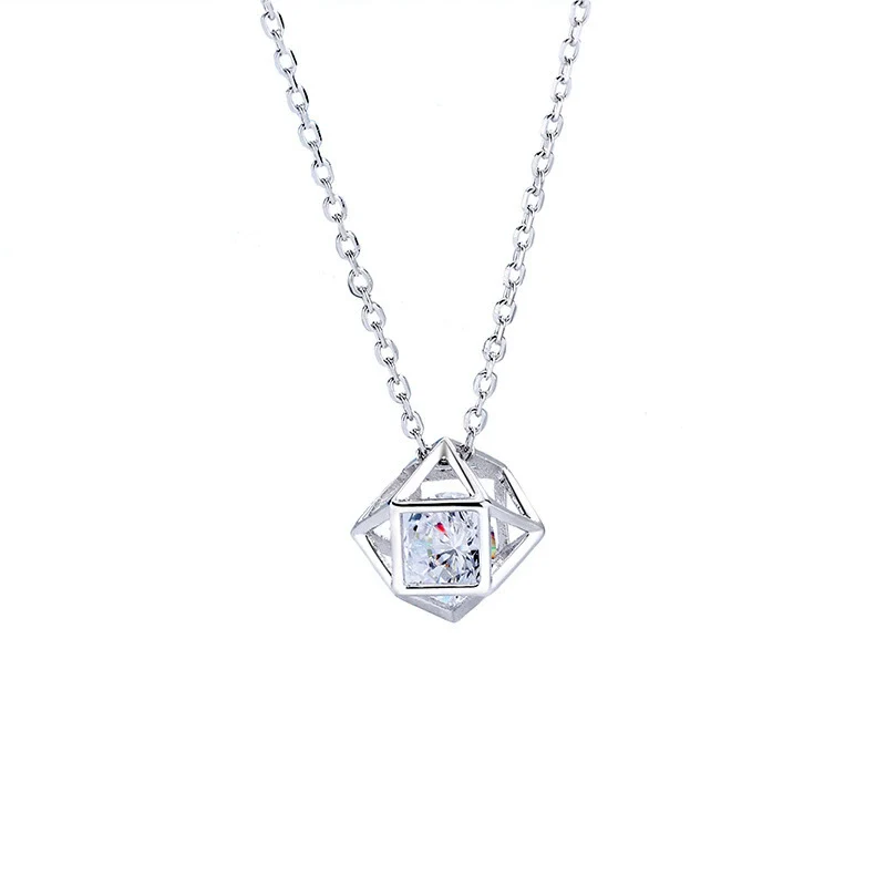 Wholesale Silver Jewelry Geometric Threedimensional Hollow Rubik's Cube Pendant Necklace With Electroplating Treatment - Image 5