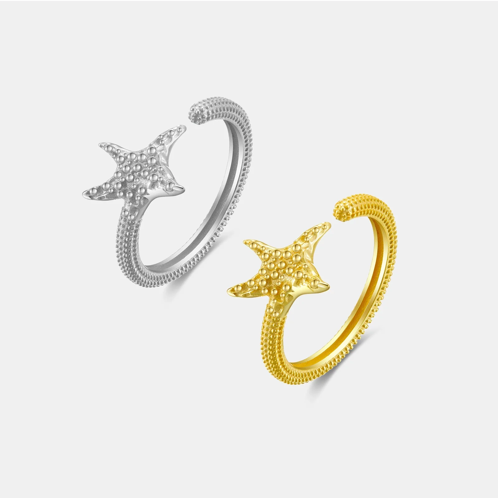 Wholesale Silver Starfish Ring Electroplated Platinum 18K Gold Adjustable Geometric Design For Women