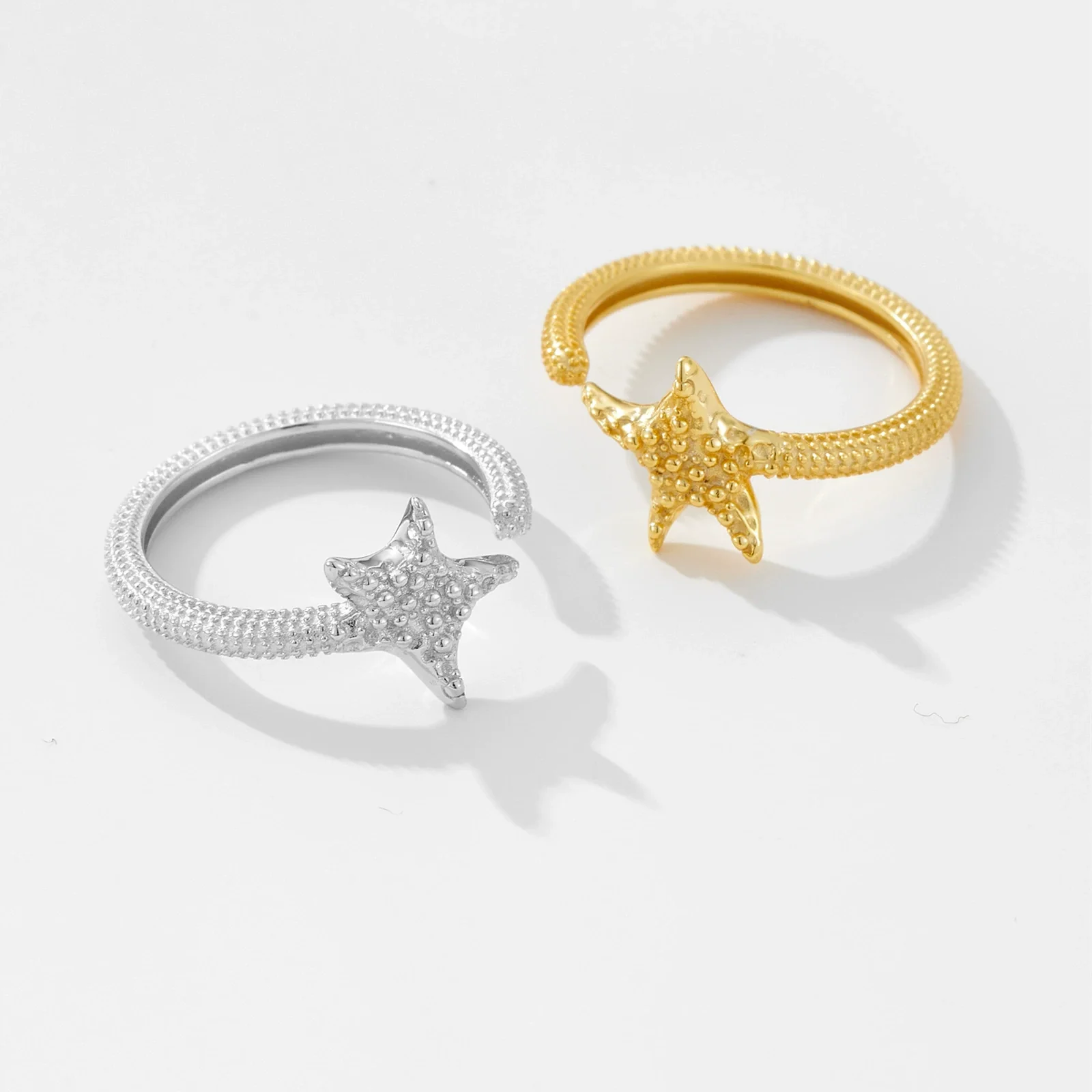 Wholesale Silver Starfish Ring Electroplated Platinum 18K Gold Adjustable Geometric Design For Women - Image 3