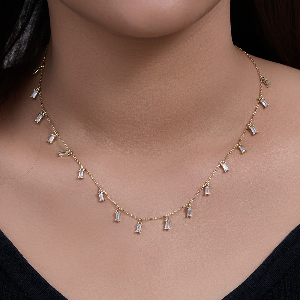 Wholesale Silver Tassel Square Zircon Pendant Necklace Women's Geometric Diamondencrusted Chain - Image 4