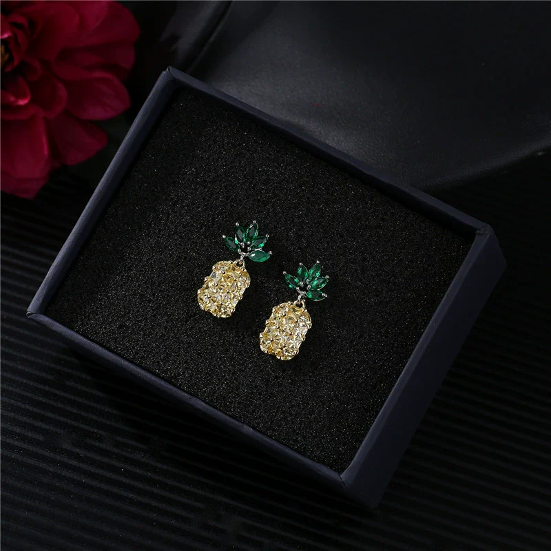 Wholesale Silver Zircon Fruit Pineapple Earrings Electroplated For Women Natural Style - Image 2