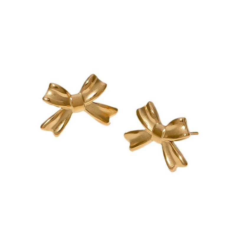 Wholesale Simple 18K Gold Electroplated Stainless Steel Bow Tie Earrings For Women - Image 4