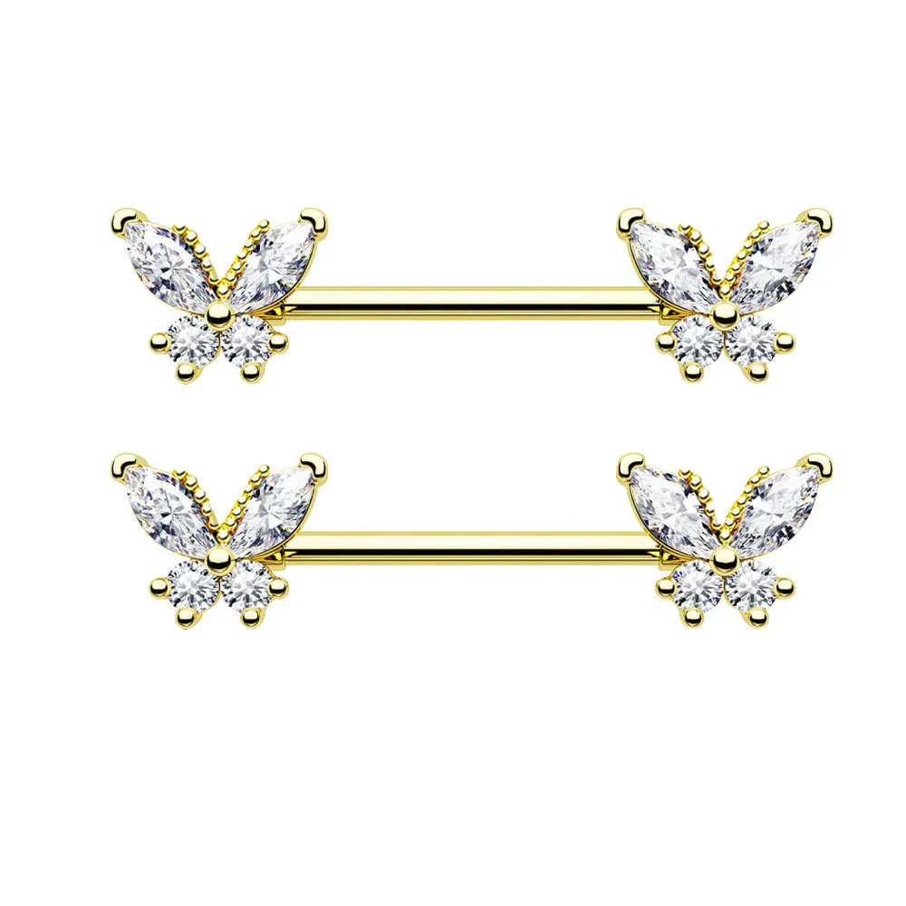Wholesale Simple Butterfly Shaped Stainless Steel Breast Ring With Zircon - Image 7