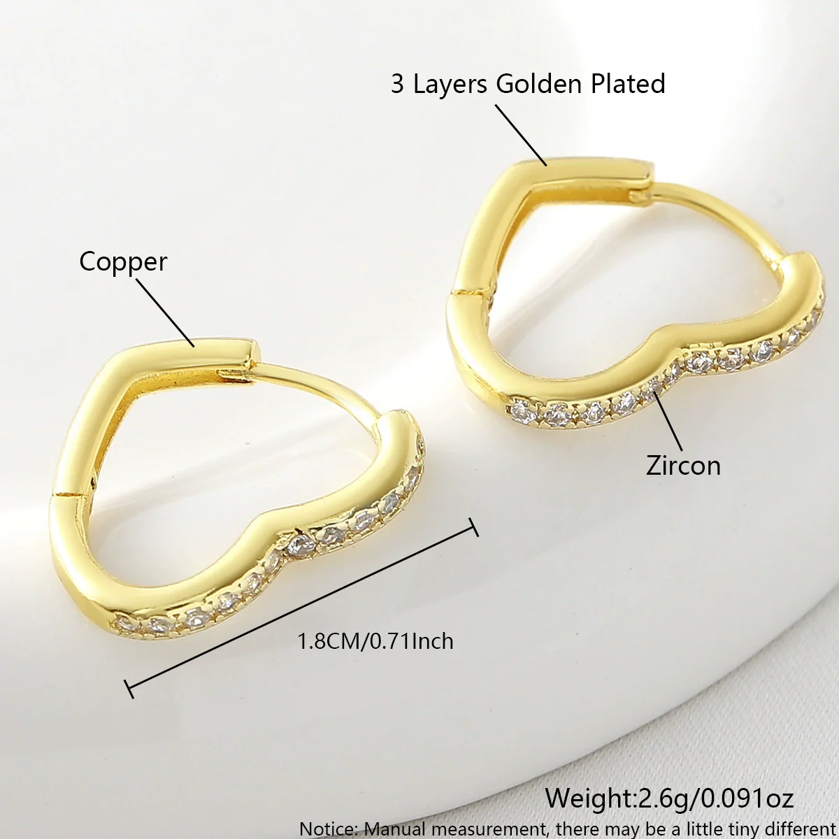 Wholesale Simple Copper Electroplated Heartshaped Diamondstudded Ear Clips Earrings For Women - Image 8